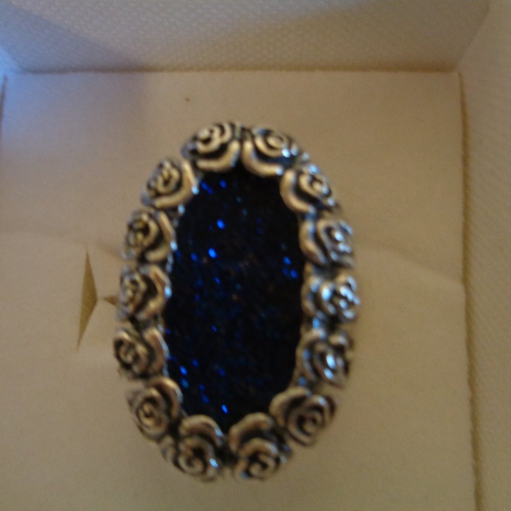 Vintage Gorgeous Deep Blue Drusy Sterling Silver Ring Size 8